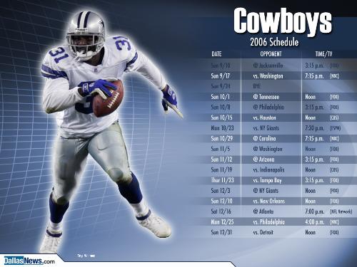 Dallas 2006 Schedule - Schedule for the 2006 Dallas Cowboys, featuring roy williams