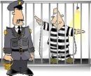 Jailbird - Cartoon and a man in jail being watched by a guard