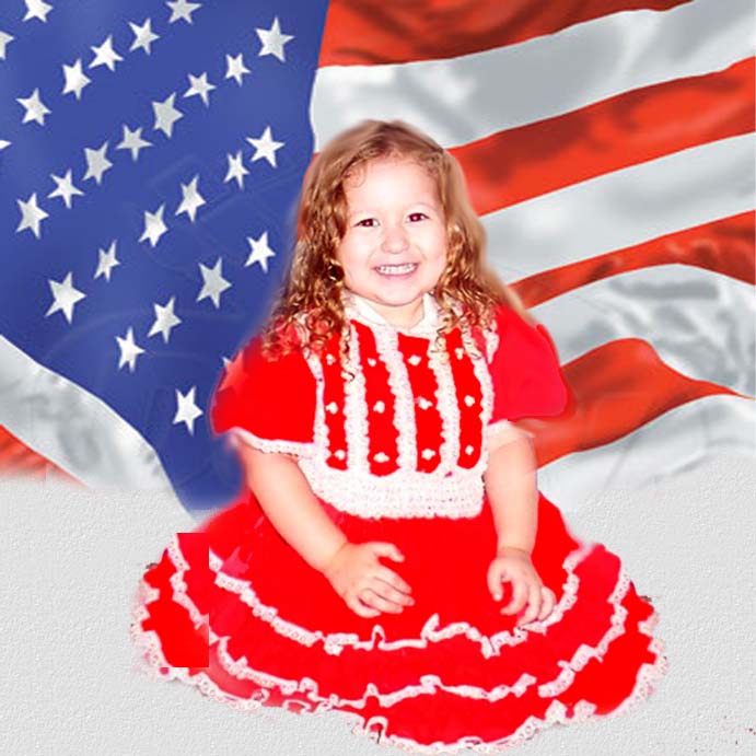 Lexie with American Flag - My daughter Lexie at age 4 taken by me and digitally done in photoshop to add background and fur effect.