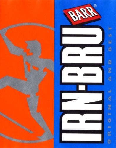 Irn Bru - Irn-Bru (pronounced 'Iron Brew') is a popular caffeinated soft drink in the United Kingdom. It is made by A.G. Barr plc, of Glasgow. Barr's Irn-Bru is available in the United Kingdom, the Republic of Ireland, Russia, Canada, South Africa, much of Europe and in some parts of Australia and Singapore. The original spelling was Iron Brew, and versions from other manufacturers continue to use the older name (see below).  It has long been the most popular soft drink in Scotland, outselling even Coca-Cola, but recent fierce competition between the two brands has brought their sales to roughly equal levels (perhaps leaning to Coca-Cola) [1]. This success in defending its home market (a feat claimed only by Irn-Bru, South Australia's Farmers Union Iced Coffee, Peru's Inca Kola and Sweden's Julmust) has led to ongoing speculation that either Coke, or its arch-rival PepsiCo, Inc., would attempt to buy A.G. Barr [2].  Irn-Bru's advertising slogan used to be 'Made in Scotland from girders', though the closest one can come to substantiating this claim is the 0.002% ammonium ferric citrate listed in the ingredients.  In certain parts of Scotland, typically the Glasgow/west regions, Irn-Bru is popularly known as 'ginger', although 'ginger' is a term that applies to all carbonated soft drinks in the Glasgow and Lanarkshire areas.  Irn-Bru is most famous for its eccentric bright orange colour, making it easily recognisable even when not in its packaging. The 'Iron-Brew' produced by other manufacturers is a similar shade, but merely approximates Irn-Bru in taste. The formula for Irn-Bru is a closely guarded secret, known only by two of Barr's board members. [citation needed] As of 1999 it did contain 0.002% of ammonium ferric citrate, sugar, flavouring agents (including caffeine and quinine) and colouring (E110, E124). It is advertised as having a slight citrus flavour, but many have differing opinions of the exact taste of Irn-Bru.  Irn-Bru is widely reputed to be an excellent cure for hangovers. This claim has some foundation in truth — all caffeinated drinks will soothe headaches to an extent, and sugary drinks will replace lost fluids and sugars.  It is often used as a mixer with alcoholic beverages — mainly vodka and whisky. Indeed, the popular British alcopop WKD was originally launched as an alcoholic equivalent of Irn-Bru. Barr retaliated by launching a drink combining Irn-Bru and Bell's whisky, though this proved to be unpopular and was quickly discontinued. A later attempt came in the form of an official Irn-Bru flavour in the Red Square line-up of vodka-based drinks; this too has been discontinued. There is now an official Irn-Bru WKD flavour.  Irn-Bru and other Barr brands including Pineappleade, Cream Soda, Tizer, Red Kola, Barr Cola, and Limeade are still available in refundable glass bottles. The empty bottles can be returned to any shop which sells them, and theoretically exchanged for the deposit of 20 pence. Many retailers, however, will only offer store credit.  Irn-Bru and Diet Irn-Bru are available in the following sizes:      * 150ml can     * 330ml can     * 250ml plastic bottle     * 500ml plastic bottle     * 1L plastic bottle     * 2L plastic bottle     * 3L plastic bottle     * 355ml glass bottle (in Canada)     * 750ml glass bottle (refundable)  For restaurants and cafeterias, Irn-Bru syrup is available.  Barr also produce Irn-Bru Bars, chewy, fizzy, bright orange bars which taste very strongly of Irn-Bru. Irn-Bru sorbet is available some speciality ice cream shops in Scotland (e.g. Divitos of Crossgates or Janettas of St Andrews, both in Fife and also S. Luca of Musselburgh).  The drink was first produced in 1901 under the name Iron-Brew. During World War II the British Government reined in production of 'non-essential' products, causing Iron-Brew to vanish from retailers' shelves until 1946. Around this time there was a move to tighten up legislation on product labelling, in order to make it factually descriptive which ended with legislation being passed that required 0.125g of iron per fluid ounce to any drink bearing the name 'iron brew'. In 1946 Barr registered the new name 'Irn-Bru' for their product. It is unknown whether this was a move to circumvent the labelling laws, as other soft drink manufacturers in Scotland (such as Hays or Sangs), produce their own versions of Iron-Brew and keep the original spelling to this day.  In 1972 Barr acquired Tizer Ltd and began producing Irn-Bru at this company's plant in Atherton, near Manchester. This perhaps explains the drink's extraordinary popularity in the northwest region of England[citation needed], compared with other areas (where it does not sell so well, despite heavy marketing).  In 1988 Barr acquired Mandora St Clements in Mansfield. Irn-Bru is bottled in Mansfield, along with many other Barr drinks.  When McDonald's restaurants first opened for trading in Glasgow they did not serve Irn-Bru. This was seen as an insult by some Scots, and a campaign to correct this oversight was launched. After many of their restaurants were picketed, McDonalds relented and began to stock Irn-Bru alongside their other soft drinks.