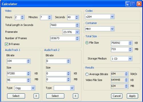 bitratecalc - bitrate calculator