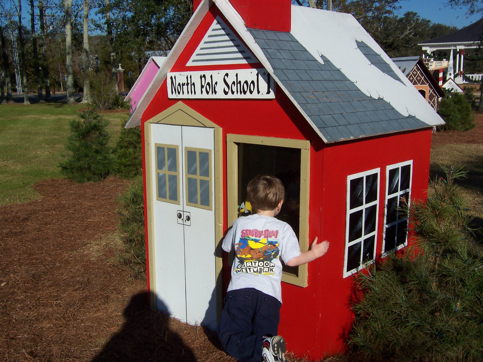Tiny Little Red Schoolhouse - This is an enormous Christmas display in a park not too far from my home.
