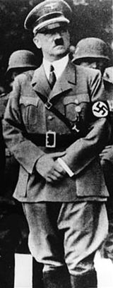 adolf hitler - Adolf Hitler (help·info) (April 20, 1889 – April 30, 1945) was Chancellor of Germany from 1933, and "Führer" (leader) of Germany from 1934 until his death. He was leader of the National Socialist German Workers Party (Nationalsozialistische Deutsche Arbeiterpartei or NSDAP), better known as the Nazi Party.

Hitler gained power in a Germany facing crisis after World War I. Using propaganda and charismatic oratory, he was able to appeal to the economic need of the lower and middle classes, while sounding resonant chords of nationalism, anti-Semitism and anti-communism. With the establishment of a restructured economy, a rearmed military, and a totalitarian fascist dictatorship, Hitler pursued an aggressive foreign policy with the intention of expanding German Lebensraum ("living space"), which triggered World War II when Germany invaded Poland. At the height of its power, Nazi Germany occupied most of Europe, but it and the Axis Powers were eventually defeated by the Allies. By then, Hitler&#039;s racial policies had culminated in a genocide of approximately eleven million people, including about six million Jews, in what is now known as the Holocaust.

In the final days of the war, Hitler committed suicide in his underground bunker in Berlin with his newlywed wife, Eva Braun.