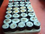 Sushi - I love this Japanese food sushi. Sushi is a food made of vinegared rice combined with various toppings or fillings, which includes seafood and can also include meat, vegetables, mushrooms, or eggs. Sushi toppings may be raw, cooked, or marinated.  Sushi as an English word has come to refer to the complete dish (rice together with toppings).