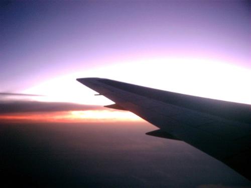 Sunset View from Jet - View of the sunsetting right after we left Costa Rica, somewhere over the Caribbean.