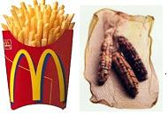 Junk Food - western & Indian - This is a photo showing both western and indian junk food - the typical 'MacDonald's french fries' and a cloth containing roasted indian 'corn'. Junk Food - western & Indian - This is a photo showing both western and indian junk food - the typical 'MacDonald's french fries' and a cloth containing roasted indian 'corn'.