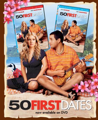 50 first dates - a romantic comedy film starred by adam sandler and drew barrymore. Imagine having to win over the girl of your dreams... every friggin' day. Henry Roth is a man afraid of commitment up until he meets the beautiful Lucy. They hit it off and Henry think he's finally found the girl of his dreams, until he discovers she has short-term memory loss and forgets him the very next day.