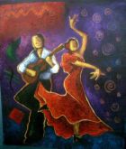Flamenco Dancing - painting of a flamenco dancer and a seated guitarist.