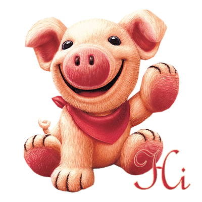 Hello from Kentucky,USA - This is a photo of a cute little cartoon pig that is completely adorable. and it is waving hi and has the word hi in the bottom right corner.