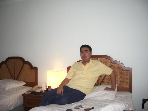Hotel Bed - Same hotel room with desk, but this time i'm lying on the bed.
