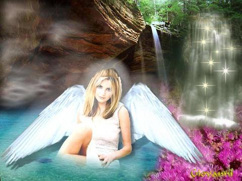 Angel in waterfall - I love angel pictures and also waterfalls.
