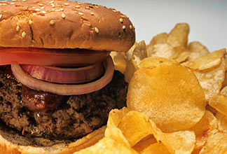 Fast food - hamburger and chips