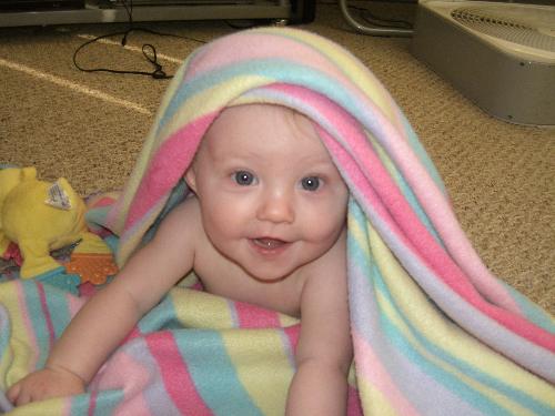 Cute Lexi - Alexis with a blanket over her head when she was 6 months old.