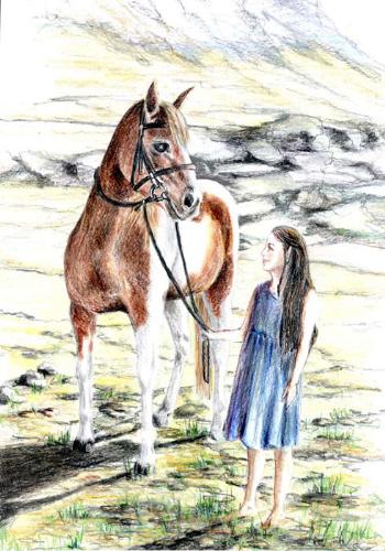 'A young Arwen'  - Arwen when she is still a child, walking with her horse