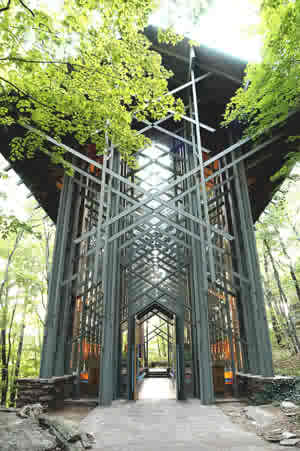 Thorncrown Chapel - This is a beautiful glass chapel located just outside Eureka Springs, Arkansas.  It's situated in the mountains in the woods.  I often go there and just sit and pray and think on things.  It's the most tranquil place in the world, I do believe.