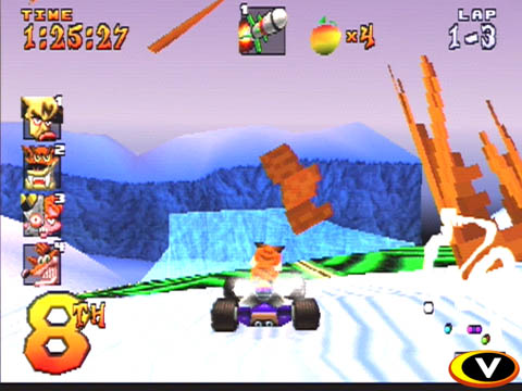 Crash Team Racing - Crash Team Racing OK, let's say you're a big game company. You've got a mascot - he's absolutely huge with 'the kids.' You've made a nice little chunk of change off your little guy, but the kids are wising up to the fact that every game you've put out has only had minimal improvements over the previous one, and they aren't buying your little guy like they used to. You've got too much riding on him to stop now - action figures, shirts, and don't forget the talk of a cartoon that your licensing department keeps tossing around. You need a new hook... a new style of game to get the kids right back where you want them. But at the same time, you really don't actually want to have to think up a new concept for a game. So you do what so many developers have done before you - you toss your mascot, his arch nemesis, and a bunch of other characters from your games into go-karts. Then you start designing tracks filled with weapon power-ups. Before you know it, you're shipping yet another Mario Kart clone into the marketplace! Hey, big win, right? For most of the developers out there, the answer is no. Most of the Mario Kart clones that have come out thus far have either added unwelcome elements to the gameplay or have just plain sucked at ripping off the original console kart game. Naughty Dog, however, has managed to create a Mario Kart clone that does everything right. While it has a Diddy Kong Racing-like adventure element to it, as well as a bit of a storyline, it rarely aspires to be more than a great mascot racing game.