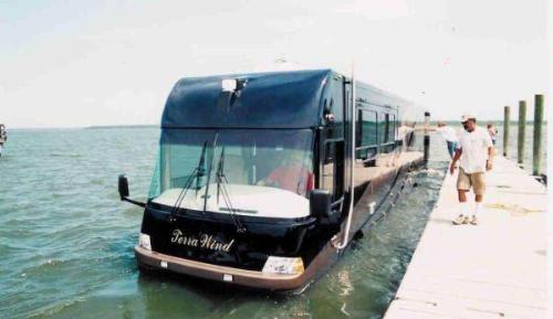 Amphibus - Check this amphibus.  It is so called as it can move in water as well as run on road.