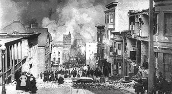 An aftermath of a great earthquake - The great 1906 San Francisco earthquake and fire destroyed most of the city and left 250,00 people homeless.