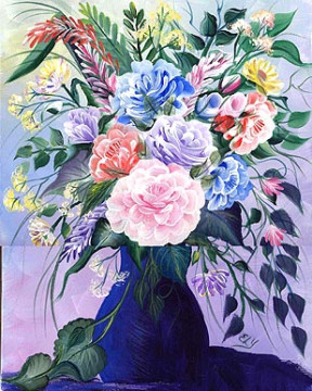 Vase of flowers - This was a fun painting. A top heavy vase full of flowers. Painted on canvas in acrylics.