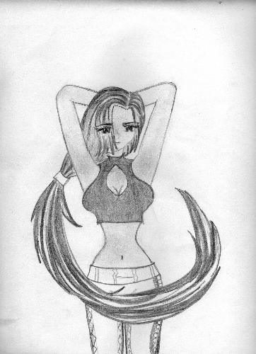 i made a long haired version of blue mary from kin - i was inspired drawing this when i was 14... i love to draw female figures with long hair...