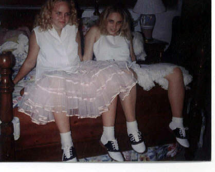 The best year of my life - This is me at 19 with my best friend Amber.  She has the pink Crinoline I have white.  We had just come from a sock hop and we were being goofy.