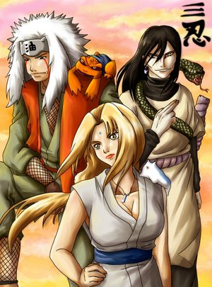 NARUTO, LEGENDARY SANIN - DEY R DA LEGENDARY SANIN JIRAIYA,ORICHAMARU N TSUNADE(CURENT POSITION IN ANIME 5TH HOKAGE). I'VE NEVER MISSED A SINGAL EPI 2 WATCHED EVERY WEEK. ITS A BEST ANIME SIMILAR 2 DRAGON BALLZ.