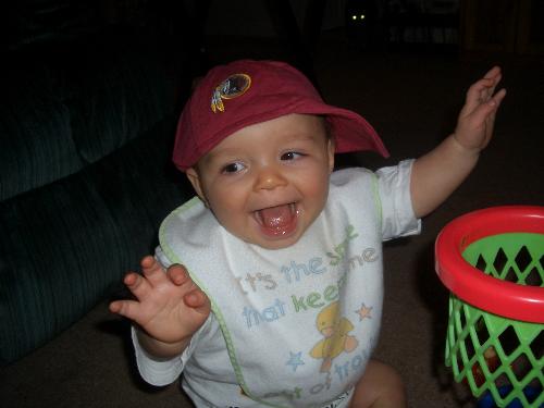 Graysen wearing his Skins hat - Graysen in his skins hat