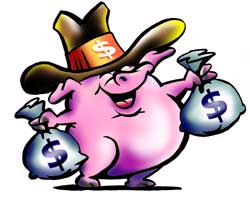 Talk about a piggy bank! - This is a great little picture of a pig holding a couple moneybags. This picture gets great responses on websites.