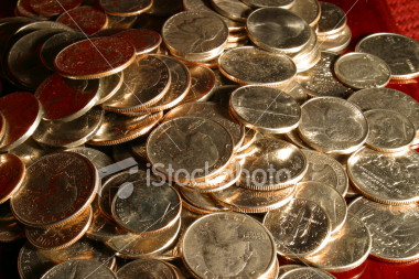 coins - A photo of a pile of american coins.