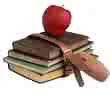 homeschooling.com logo - we homeschool and so books are major part of our lives.  the apple is a symbol used by students to gift the teacher.