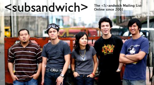 Sandwich - Sandwich, one of the most prominent bands in the Filipino scene, was founded by Raimund Marasigan and Diego Castillo for the purpose of fulfilling their mutual desire to work together. Castillo recruited former band mates (from The Aga Muhlach Experience) Mike Dizon (of Teeth) to play drums and Myrene Academia (of Imago) to handle bass duties, and Marasigan discovered Marc Abaya, who would become their vocalist, at a contest where Marc jammed to a Bestie Boys song with his band, Shirley Beans. Surprisingly, Raimund Marasigan was one of the judges and was impressed with Marc.  They signed with BMG Records, now known today as Sony-BMG Music, and released their debut album, Grip, Stand, Throw, with much success, thanks to its carrier single, 'Butterfly Carnival.'  Abaya was still in college at the time, and Marasigan would still tour occasionally with the Eraserheads, but these weren’t hindering factors for Sandwich, as there were many sessionists ready to take over in case of a member’s absence.  The band won three awards at the 1999 NU 107 Rock Awards: Album of the Year, Best New Artist, and Song of the Year.  They released their second album, Four-Track Mind, in 2000; it was awarded Album of the Year at the Rock Awards in 2001.  Sandwich then parted ways with BMG Records and released their third album, Thanks To The Moon’s Gravitational Pull, in 2003. It was under distribution by EMI Records.  Abaya left Sandwich in 2005, in an effort to cope with the difficulty of juggling his job as an MTV VJ, and his obligations to his other band, Kjwan. Marasigan has since taken over the vocalist role.  After Abaya’s departure, the band wrote songs for soundtracks, like 'Humanda Ka,' which was done for the online game, Tantra, and 'Nginiig' for the ABS-CBN show of the same name.  Mong Alcaraz of Chicosci joined the band to solidify Sandwich’s new sound and assume whatever guitar duties Abaya left behind.  They released their latest album, Five On The Floor, in early 2006.  The band Sandwich was formed in 1996. Although existing simultaneously with the Eraserheads, Sandwich provided a heavier, grittier sound, and built up their own fan base. Marc Abaya left the band in 2005 to concentrate on his own band Kjwan and Raimund Marasigan has since taken over sole vocal duties. They have released four albums: Grip Stand Throw (1999), Four-Track Mind (2001), Thanks to the Moon's Gravitational Pull (2003) and Five On The Floor (2006).