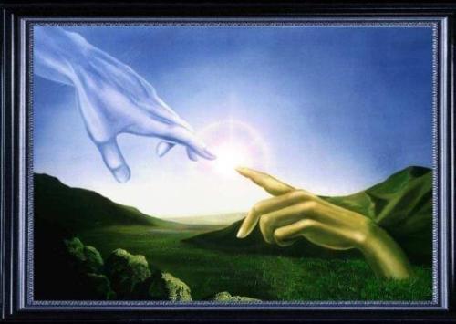 The Hand of Friendship - Hands reaching out to touch each other forming a bond between Heaven and Earth.