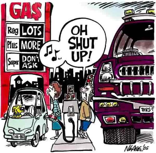 big vehicle and small vehicle - Oh, shut up is a comic found in repsonse to the rising gas prices.