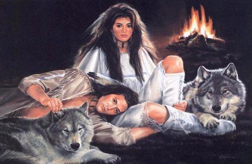 Couple of indians whit wolf - I love indians and wolfs...amazing...