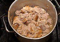 Chitlins cooking - Chitlins in a pot cooking.
