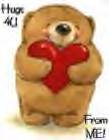 BEAR HUGS - Picture of teddy bear holding a heart, saying 'Hugs 4 u from me'