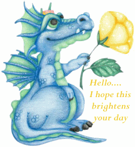 dragon - A dragon holding a flower and saying I hope this brightens your day