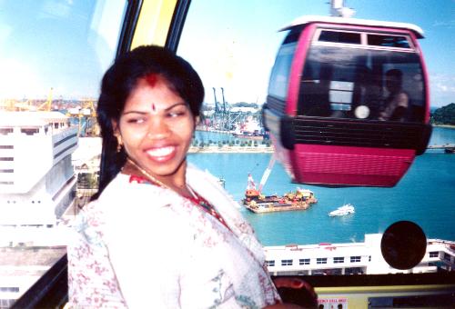 Travel - My wife Indira In Cable Car In Singapore