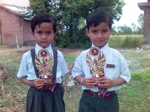 1st prize - My son got first position in  his class.