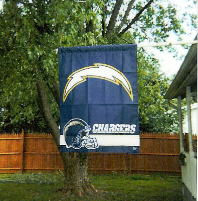 Chargers Flag - My favorite football team is the San Diego Chargers. I grew up in San Diego and I have been watching them play for as long as I can remember. Their team colors of navy blue, gold and white are such a good combination and make such an impact on the field. I had to move away from San Diego in June of 1994 and little did I know that was the season the Chargers would make the Playoffs and then go on to the Super Bowl! I cheered my team on from the east coast, but it was hard being 3,000 miles away. The Chargers seem to be on track for another trip to the Playoffs this year and I'm very proud of them. So much so, that I am re-doing my house in a Chargers theme. The full story is at chargershouse.com