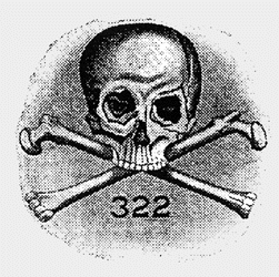 The Skull and Bones Emblem. -      The Skull and Bones emblem is comprised of A scary looking skull and crossbones. The Skull and Bones is a secret elite society at Yale University. Only fifteen[15] new members are initiated each year. The Skull and Bones [also known as The Order] began in the year 1832. Since then..the United States and it's government has been infiltrated by it's members by way of making them into politicians and high ranking officials. The 322 in the emblem is debated to mean various things.. you can check that out on wikipedia.com