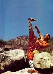 Shaolin Kungfu monk kicking in air - Shaolin monk demonstrate his skills