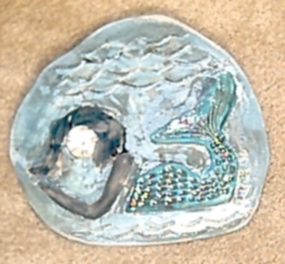 Raku Mermaid Plaque - Pine needle raku fired at the Full Moon studio in Morro Bay California.