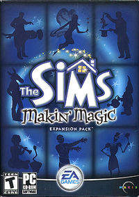The SIMS Makin Magic -     * Makin' Magic adds a new environment: Magic Town. Here, Sims can practice their magical abilities, take part in magical duels, embark on quests or buy new spell ingredients.     * Players can now build roller coasters and carnival rides for their Sims.     * Sims can now reside in Magic Town, provided they're rich enough.     * The game adds a new currency: MagiCoins.     * Makin' Magic includes new actions and objects, including a multi-purpose oven and a nectar press.     * Makin' Magic allows you to hatch and take care of a pet dragon.     * Makin' Magic provides a spell which allows children to become adults and a spell for Pets to become sims.