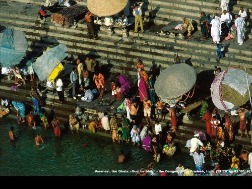 ganga bathing - this are the rituals carried out at the ghat[bank] of ganga,the place is varanasi,uttar pradesh,India.