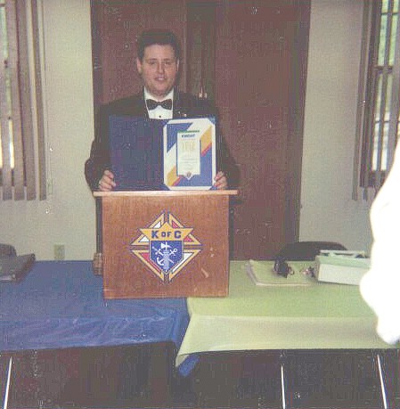 Knights of Columbus - Knight of the year award - I am at the knights of columbus district breakfast recieving the knight of the year award.