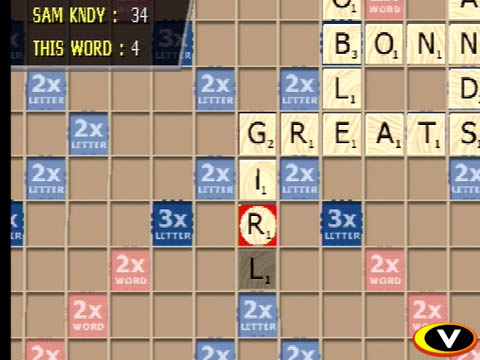 Scrabble - Scrabble http://www.gamespot.com/ps/puzzle/scrabble/index.html Hasbro Interactive has been bringing board games and Atari titles to the PlayStation for a couple of years now, and with a library in both categories that is interminably deep, it's no surprise that another one has just launched from the gate. Enter Scrabble, the game you used to play on your kitchen table; it's now on your TV screen, and that's probably telling enough.