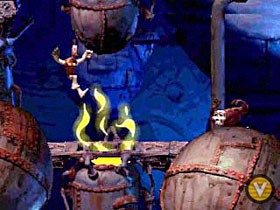 SkullMonkeys - SkullMonkeys http://www.gamespot.com/ps/action/skullmonkeys/index.html Designed by a large portion of the original Earthworm Jim team, SkullMonkeys is an attempt to return to the classic side-scrolling tradition. There's no Z axis here - just a healthy dose of lateral moving, platform jumping, and head bonking in the tradition of Donkey Kong Country and Super Mario Brothers. Unfortunately, SkullMonkeys doesn't follow the conventions closely enough. Sure, there's some interesting level design, but it's overshadowed by a few design decisions that come close to ruining the game.