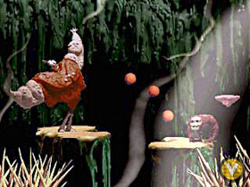 SkullMonkeys - SkullMonkeys http://www.gamespot.com/ps/action/skullmonkeys/index.html Designed by a large portion of the original Earthworm Jim team, SkullMonkeys is an attempt to return to the classic side-scrolling tradition. There's no Z axis here - just a healthy dose of lateral moving, platform jumping, and head bonking in the tradition of Donkey Kong Country and Super Mario Brothers. Unfortunately, SkullMonkeys doesn't follow the conventions closely enough. Sure, there's some interesting level design, but it's overshadowed by a few design decisions that come close to ruining the game.