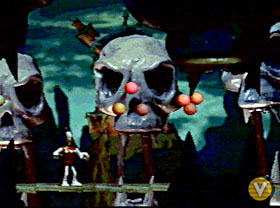SkullMonkeys - SkullMonkeys http://www.gamespot.com/ps/action/skullmonkeys/index.html Designed by a large portion of the original Earthworm Jim team, SkullMonkeys is an attempt to return to the classic side-scrolling tradition. There's no Z axis here - just a healthy dose of lateral moving, platform jumping, and head bonking in the tradition of Donkey Kong Country and Super Mario Brothers. Unfortunately, SkullMonkeys doesn't follow the conventions closely enough. Sure, there's some interesting level design, but it's overshadowed by a few design decisions that come close to ruining the game.